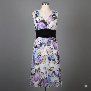 Connected Apparel Multicolor Floral Dress with Black Accent